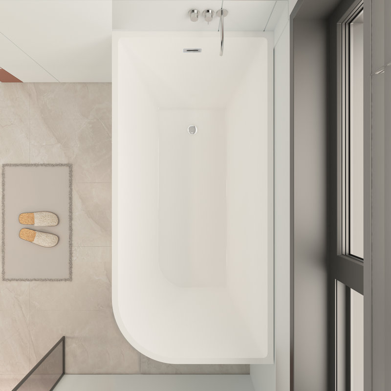 KDK HOME 59” x 28.7” Freestanding Corner Bathtub, Left Drain Stand